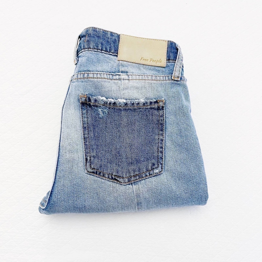 Free People Patchwork Two Tone Denim Straight Leg… - image 4